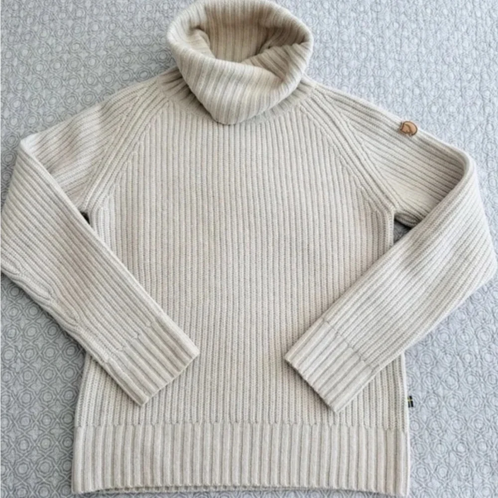 Fjallraven Ovik wool roll neck Women's Cream Turtleneck ribbed Sweater size XS - Picture 11 of 14